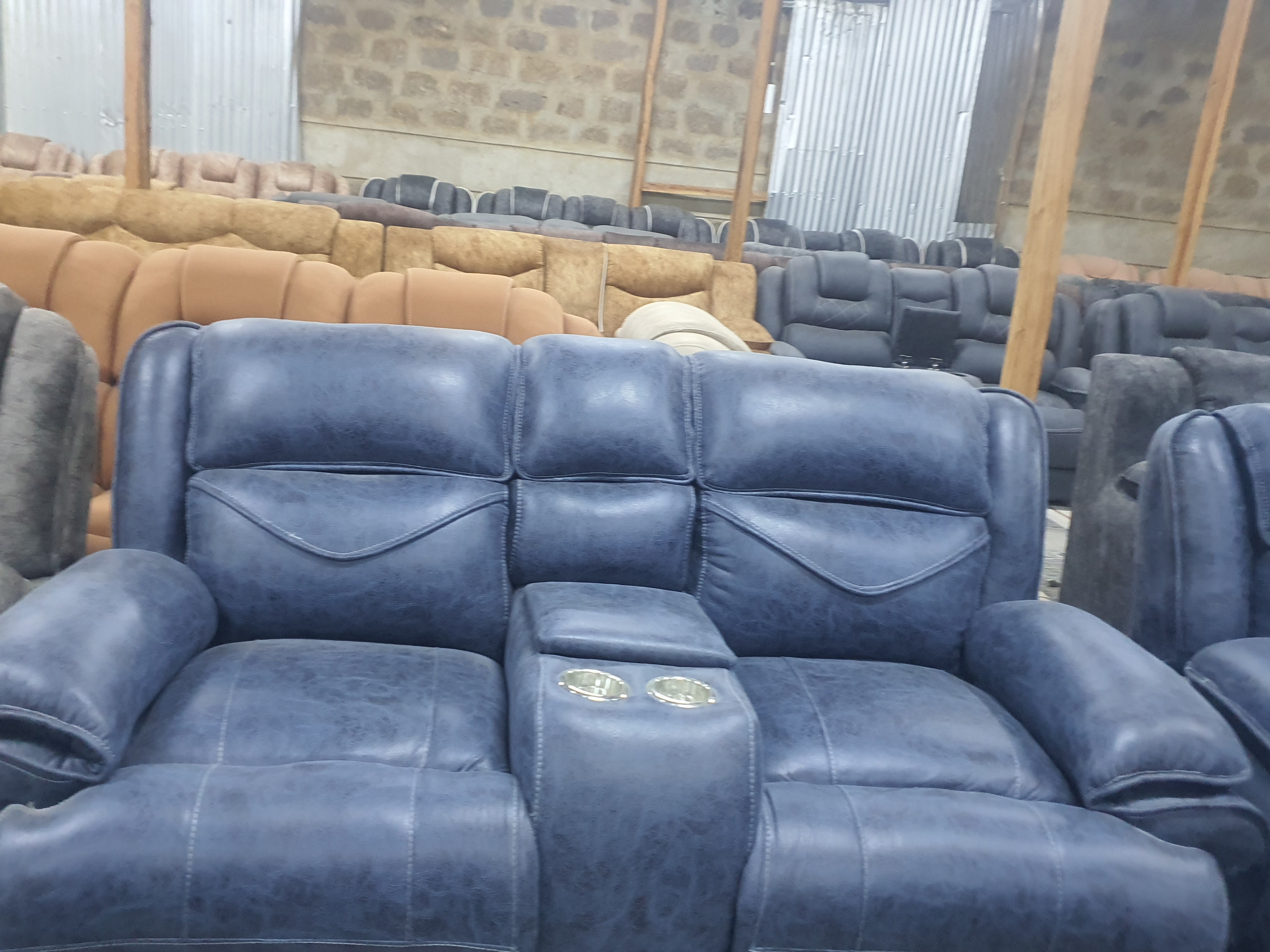 Kimobo Classic Navy Semi-Recliner Sofa thumbnail 3
