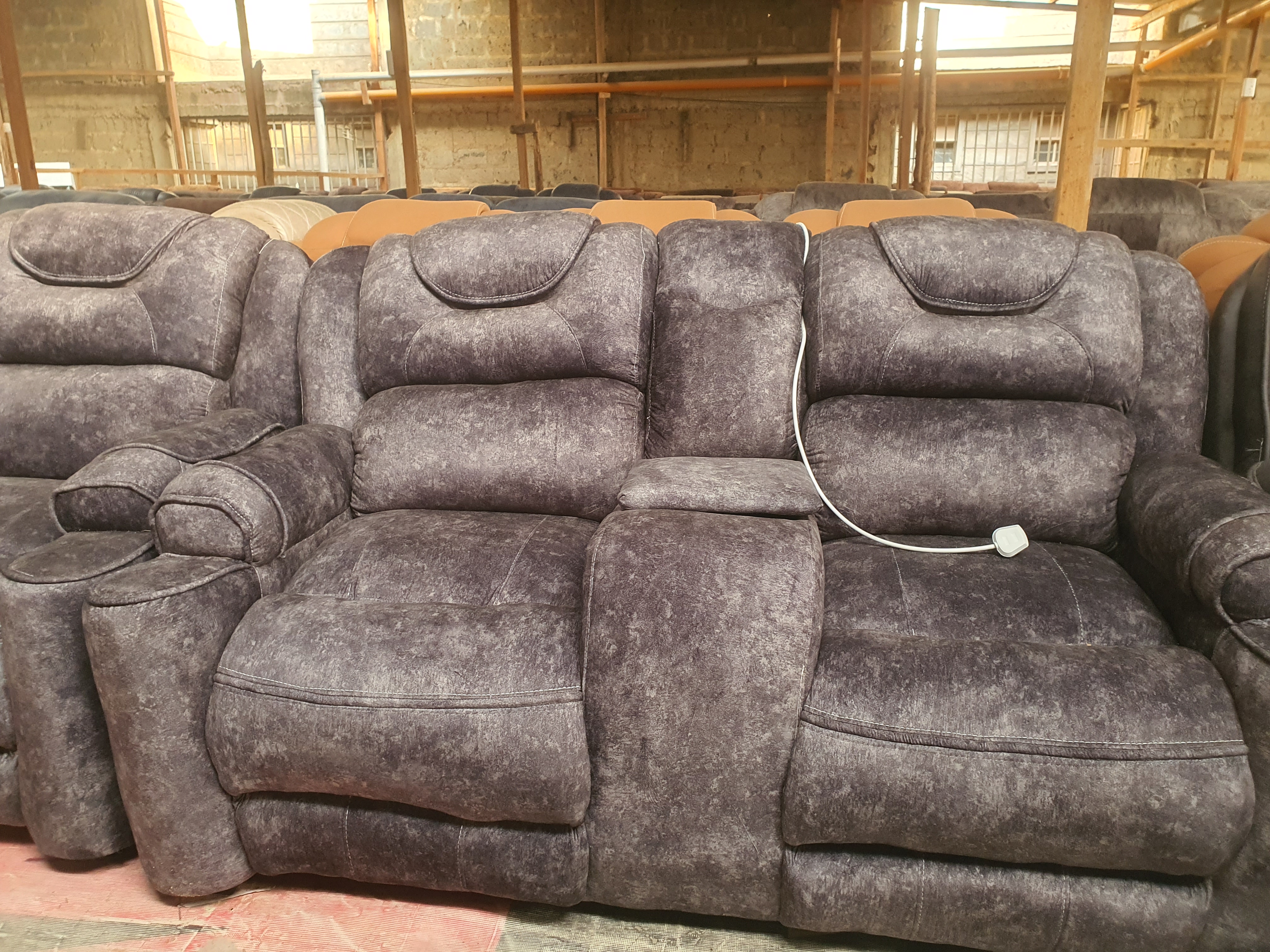 Kimobo Compact Charcoal with Visible Cupholders Semi-Recliner Sofa thumbnail 4